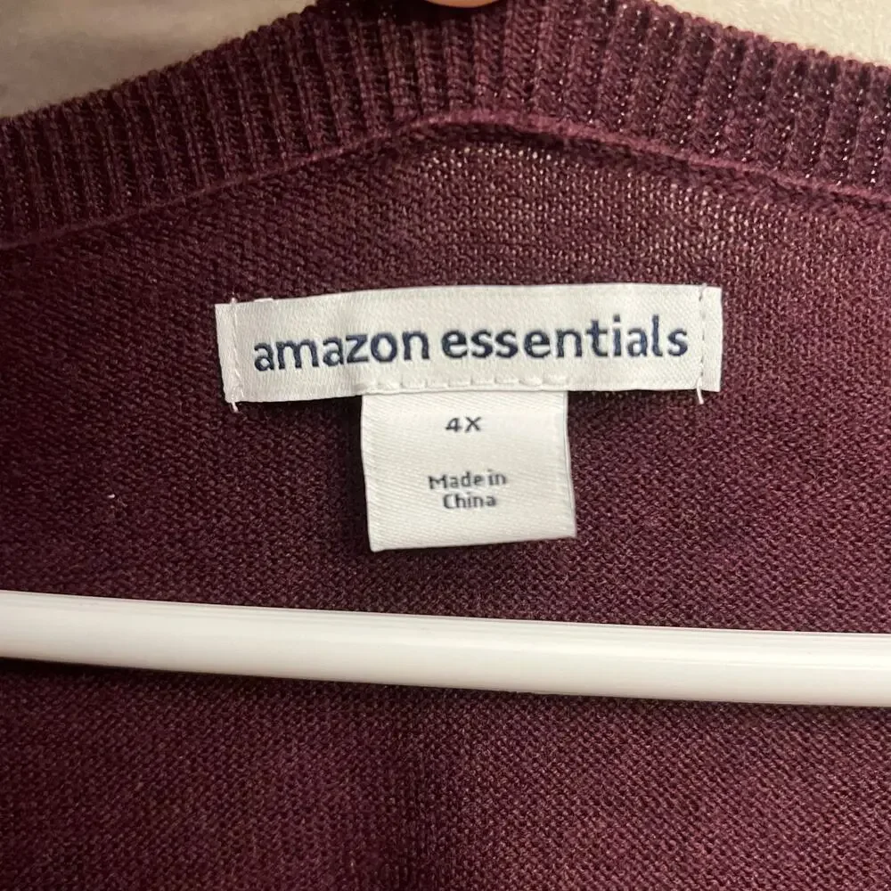 Amazon Essentials Plus Size 4X V-Neck Sweater Burgundy